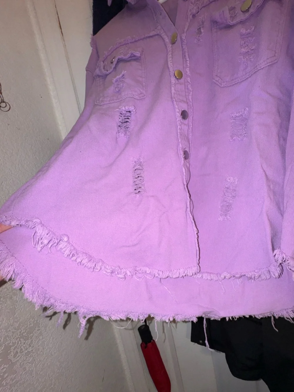 Lavender Distressed Button-Up Jacket - Picture 6 of 11